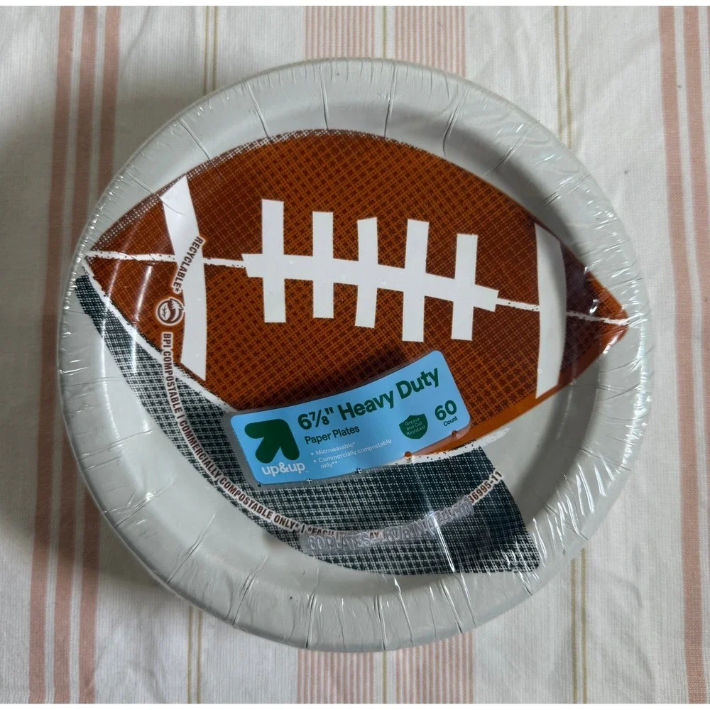 Up & Up Football Paper Plates 6.875 Inch Heavy Duty 60 Count Game Day Party
